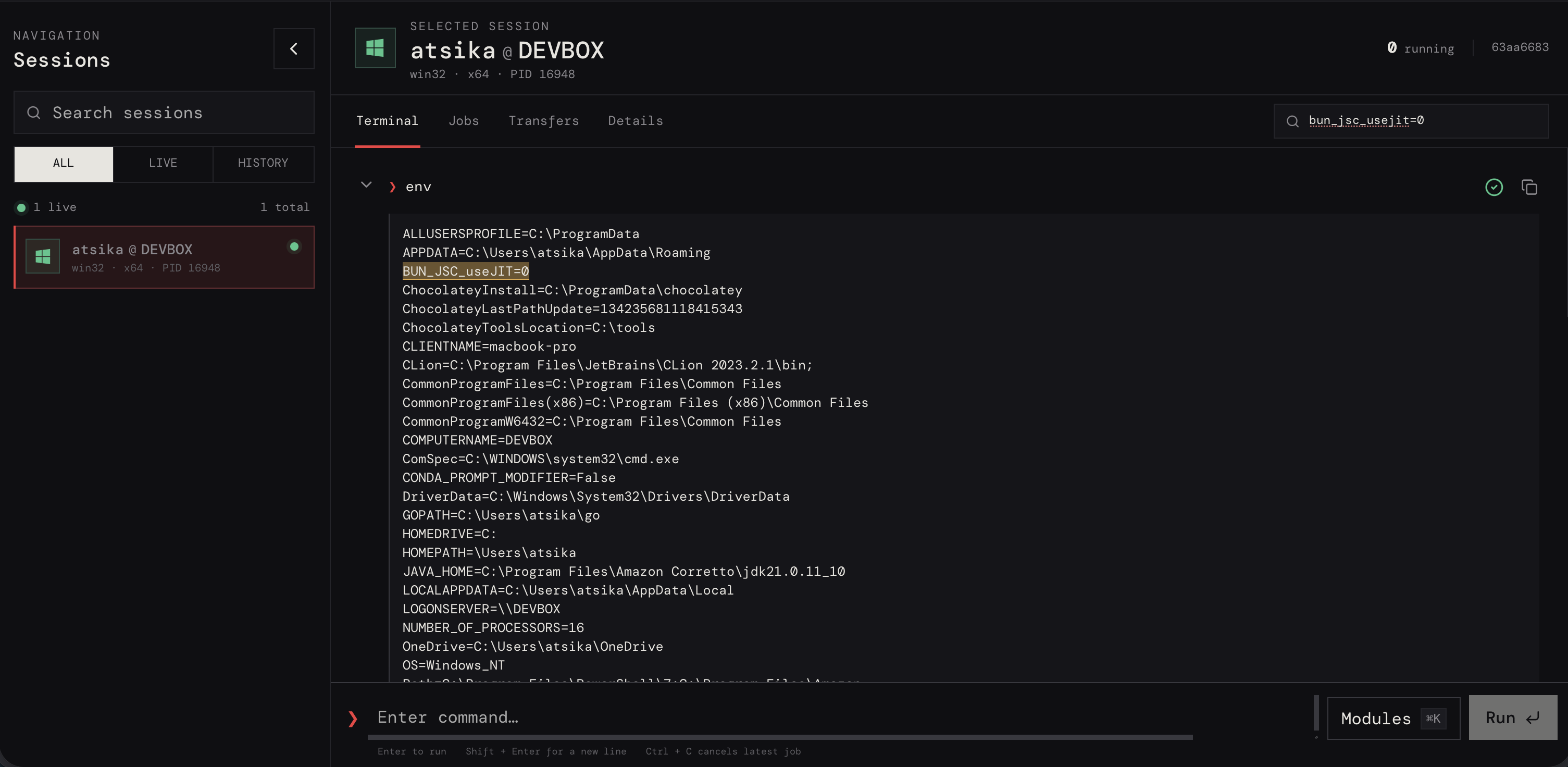 Agent running with JIT compilation disabled.