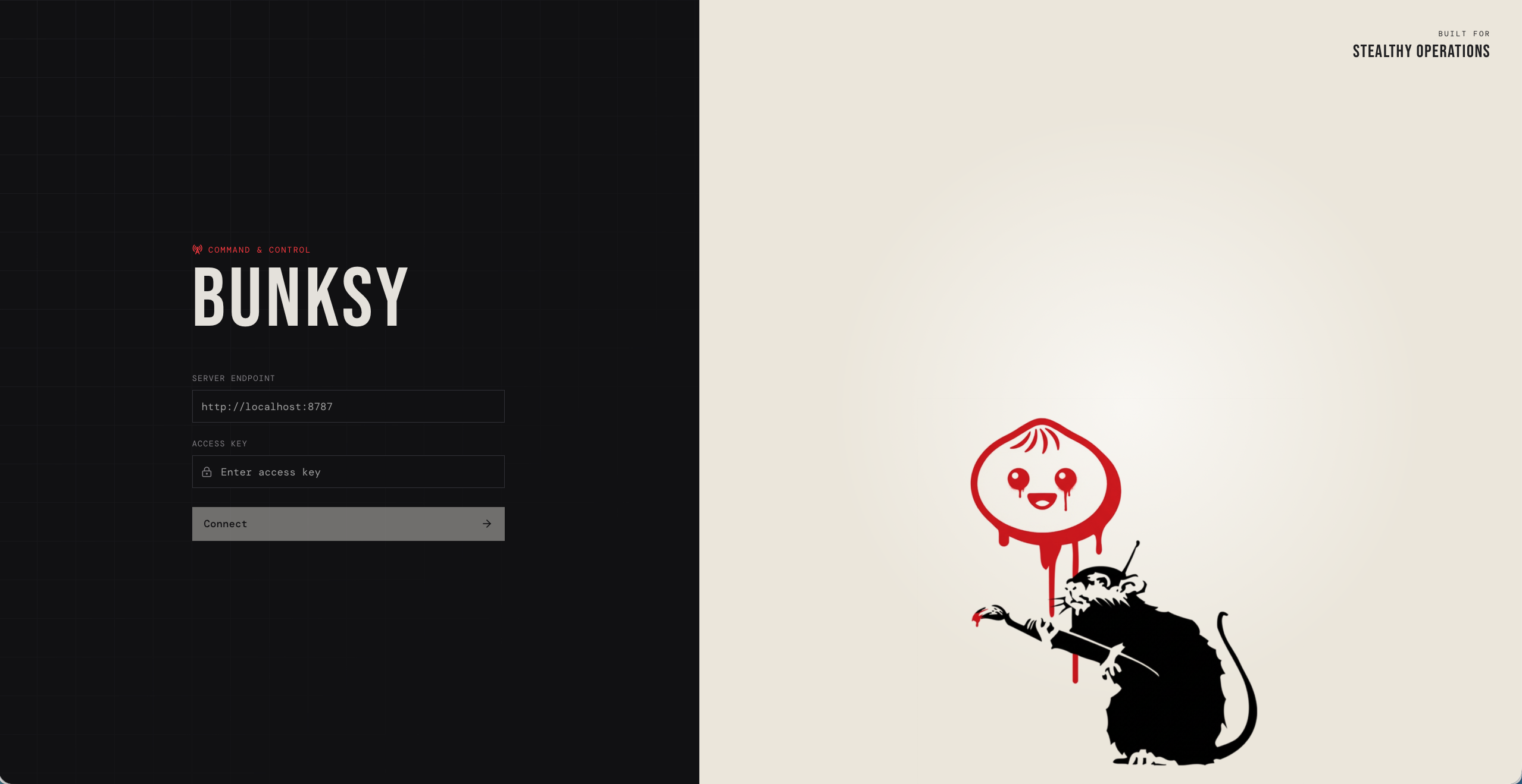 Bunksy C2 login page.