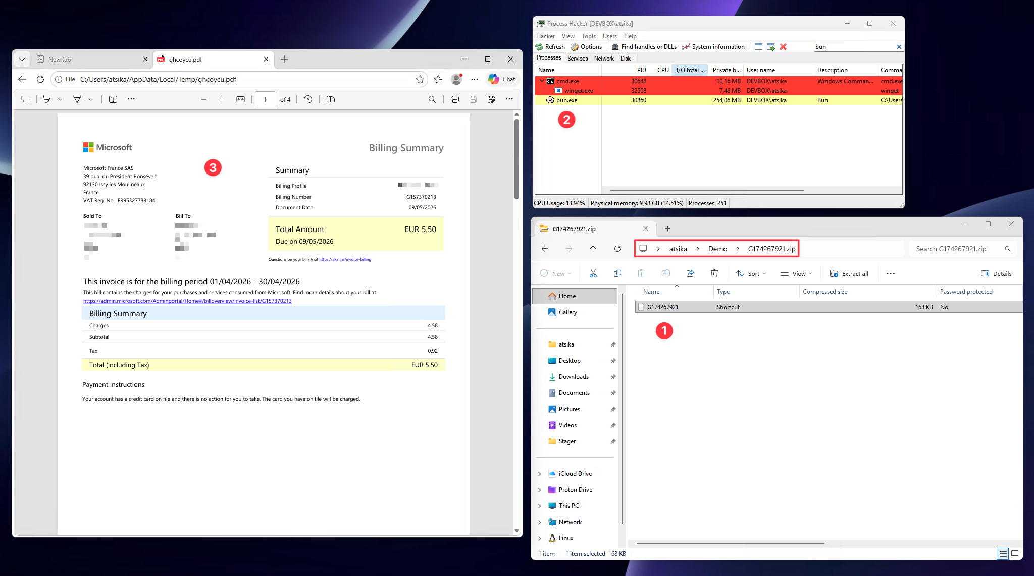 Payload executed from ZIP and decoy launched.
