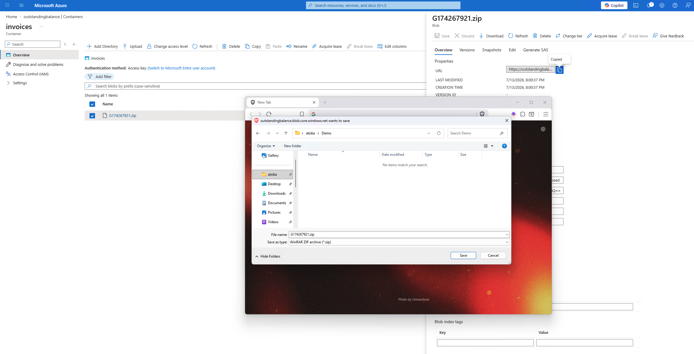 Downloading the ZIP archive from Azure Blob Storage.