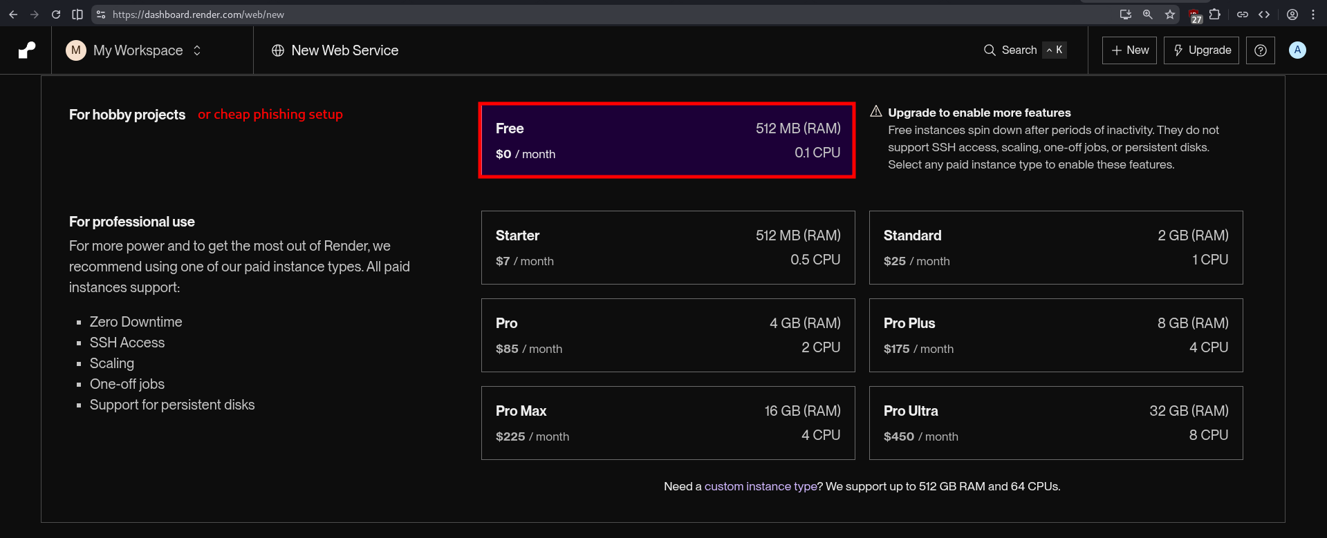 Use Render Free tier