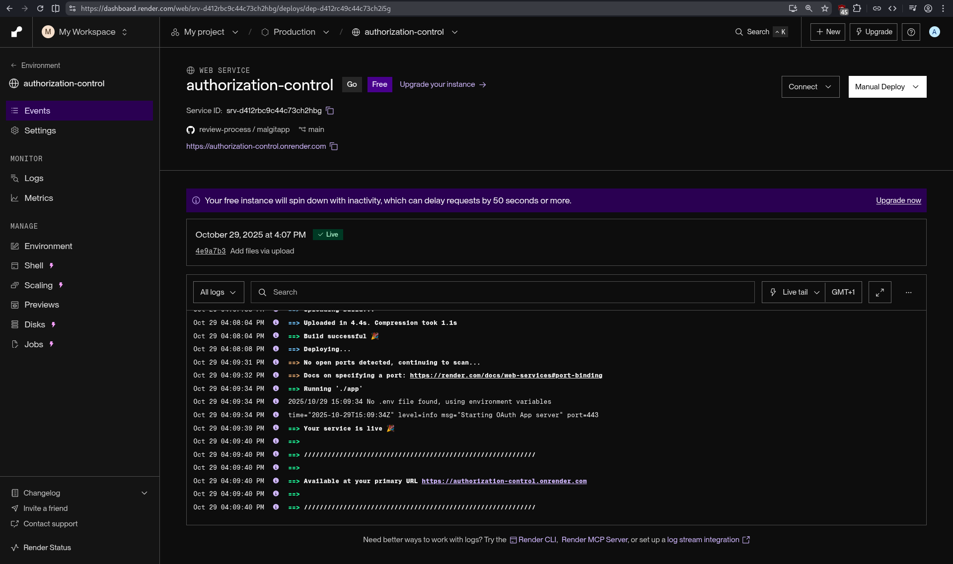 OAuth app running on Render